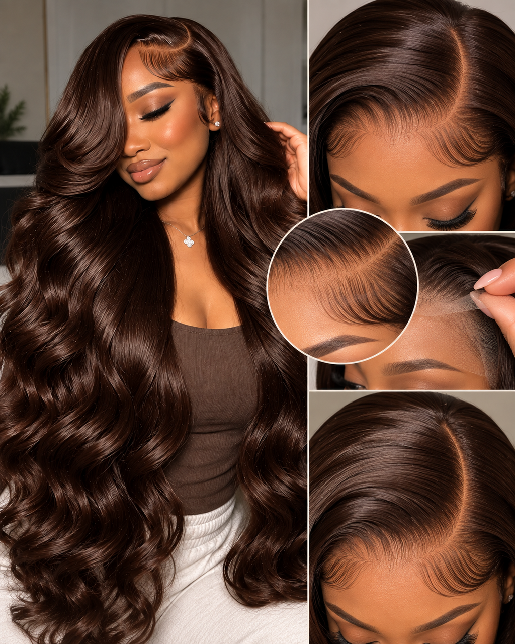 Chocolate Brown Lace Front Wig Human Hair – 36 Inch 200 Density HD 13x4 Body Wave Pre-Plucked Colored Wig for Women