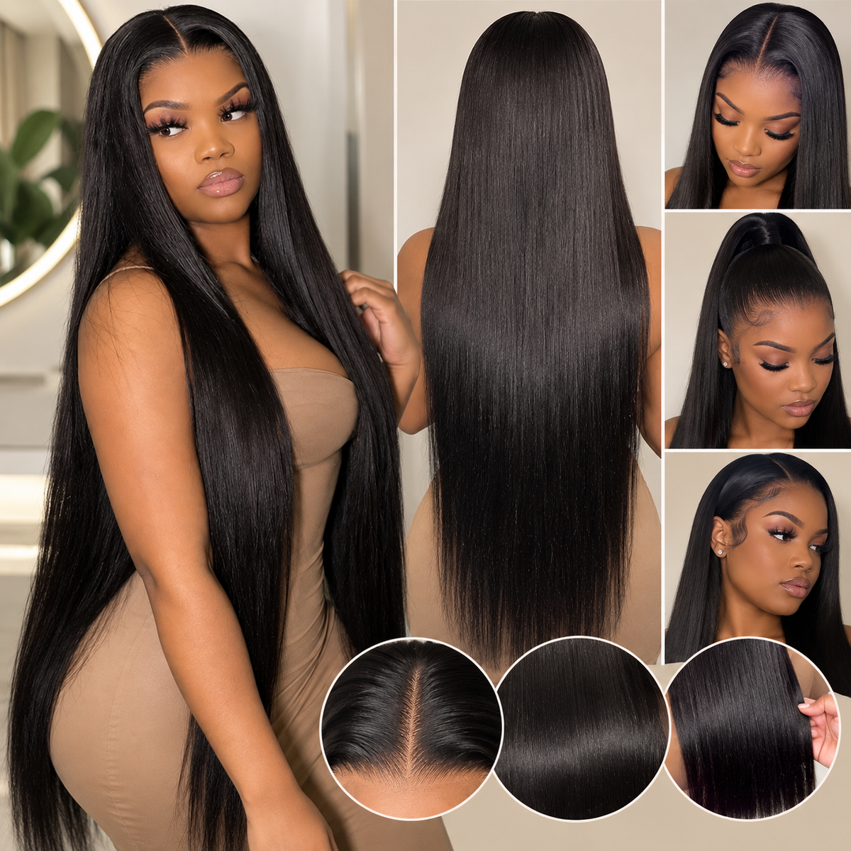 Straight Human Hair Wig – 32-Inch 13x6 Lace Front Wig with Natural-Looking Straight Hair for Women