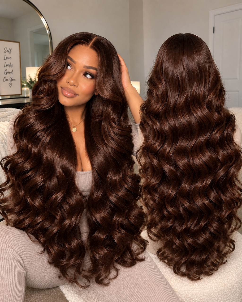 Chocolate Brown Lace Front Wig Human Hair – 36 Inch 200 Density HD 13x4 Body Wave Pre-Plucked Colored Wig for Women