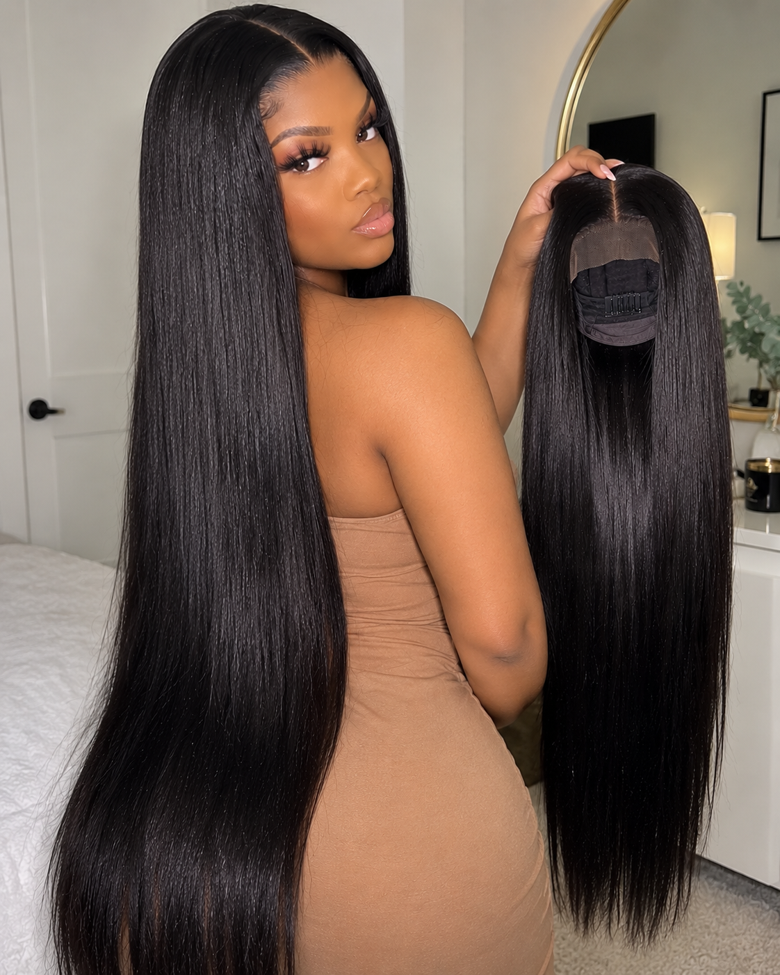 Straight Human Hair Wig – 32-Inch 13x6 Lace Front Wig with Natural-Looking Straight Hair for Women