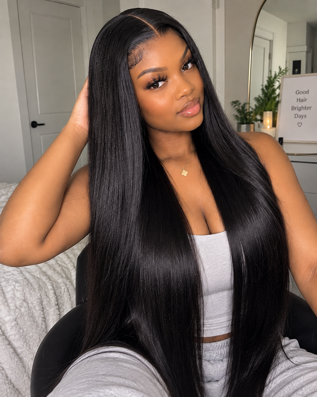 Straight Human Hair Wig – 32-Inch 13x6 Lace Front Wig with Natural-Looking Straight Hair for Women