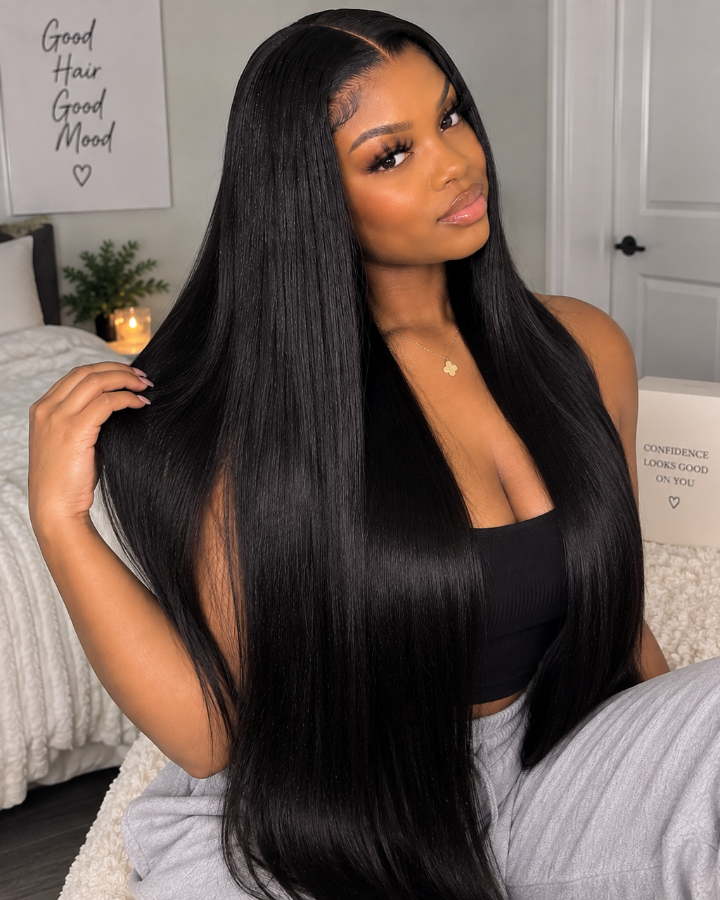 Straight Human Hair Wig – 32-Inch 13x6 Lace Front Wig with Natural-Looking Straight Hair for Women