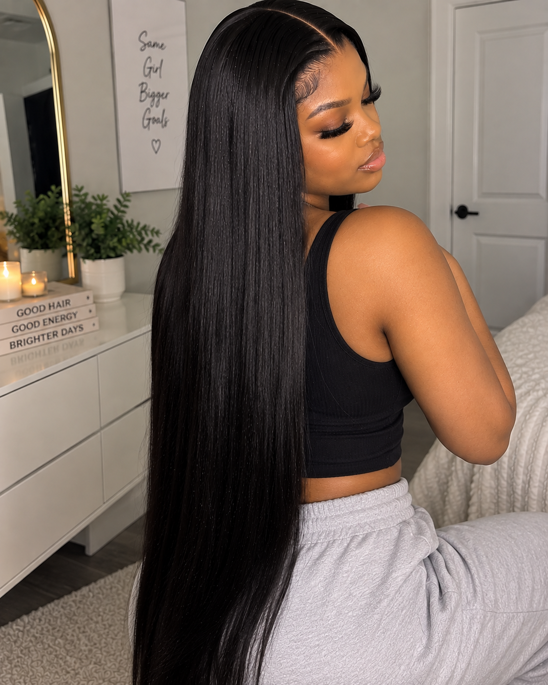 Straight Human Hair Wig – 32-Inch 13x6 Lace Front Wig with Natural-Looking Straight Hair for Women