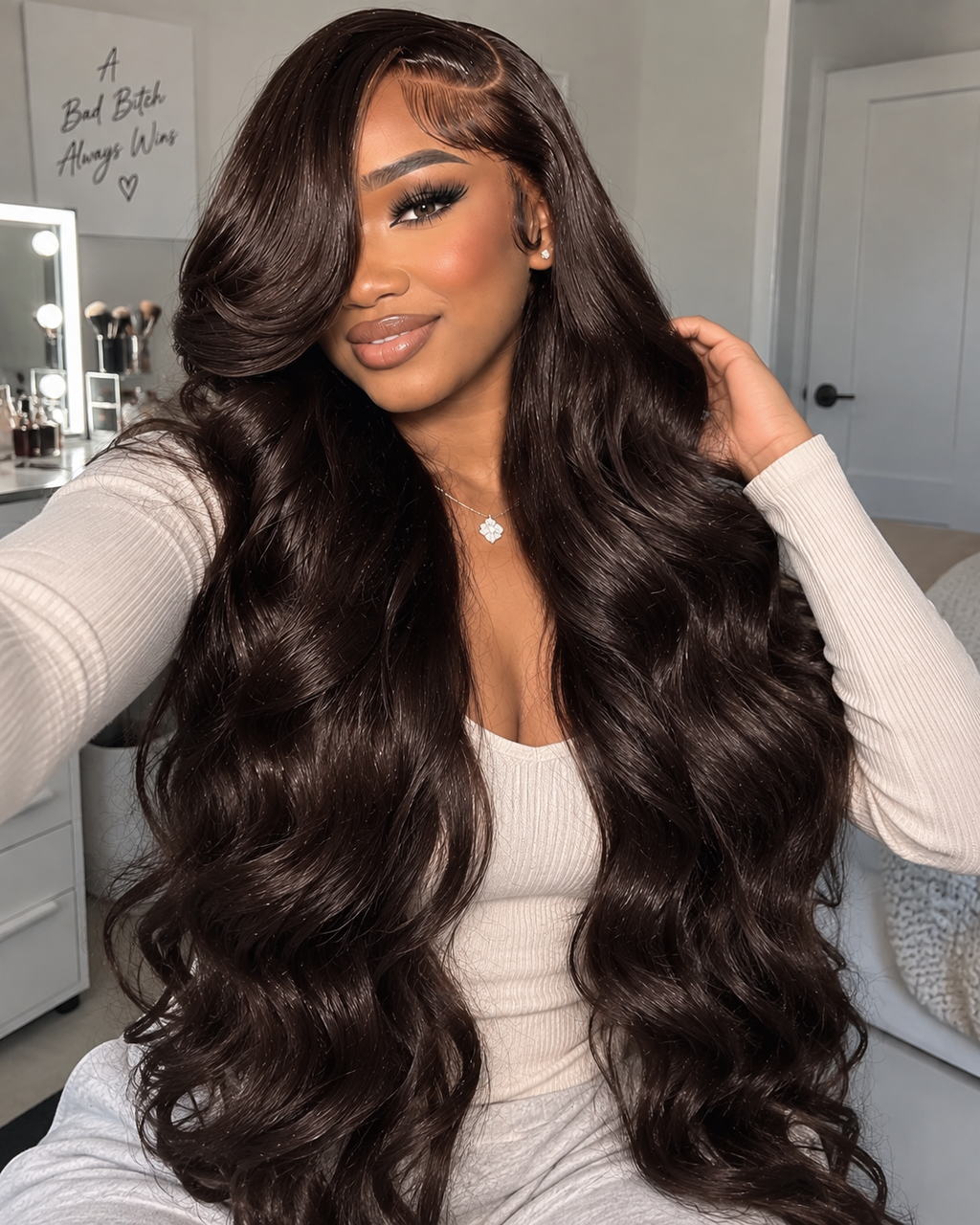 Chocolate Brown Lace Front Wig Human Hair – 36 Inch 200 Density HD 13x4 Body Wave Pre-Plucked Colored Wig for Women