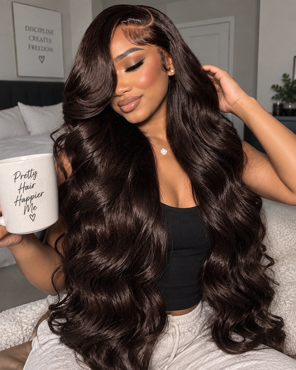 Chocolate Brown Lace Front Wig Human Hair – 36 Inch 200 Density HD 13x4 Body Wave Pre-Plucked Colored Wig for Women
