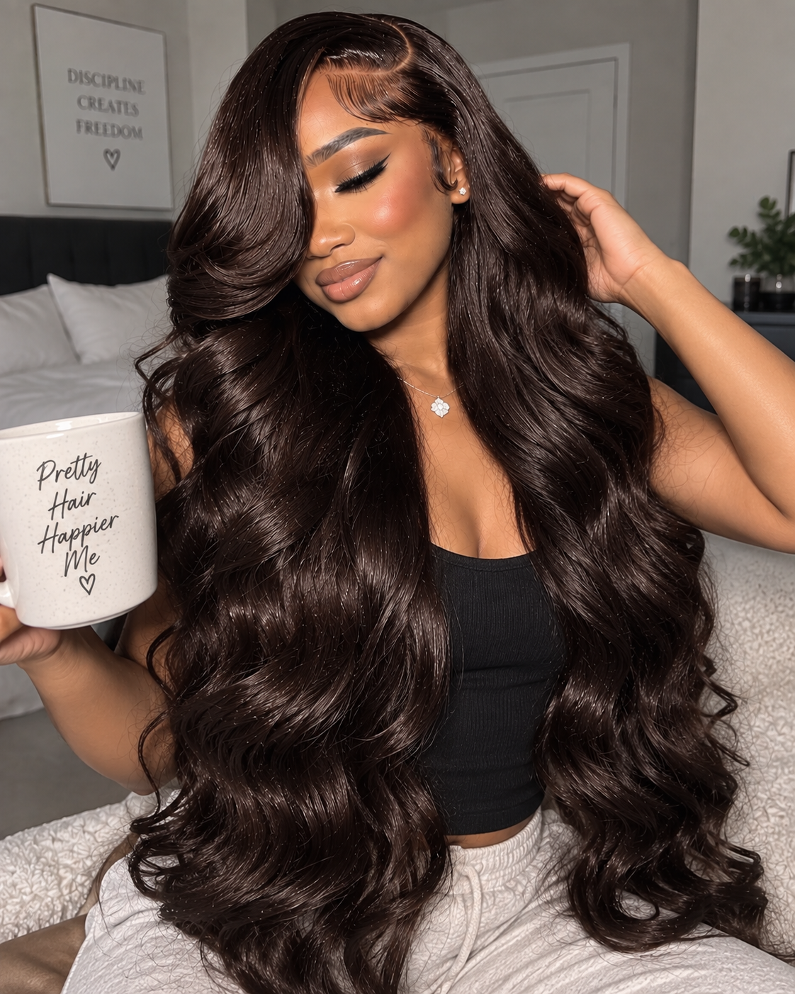 Chocolate Brown Lace Front Wig Human Hair – 36 Inch 200 Density HD 13x4 Body Wave Pre-Plucked Colored Wig for Women