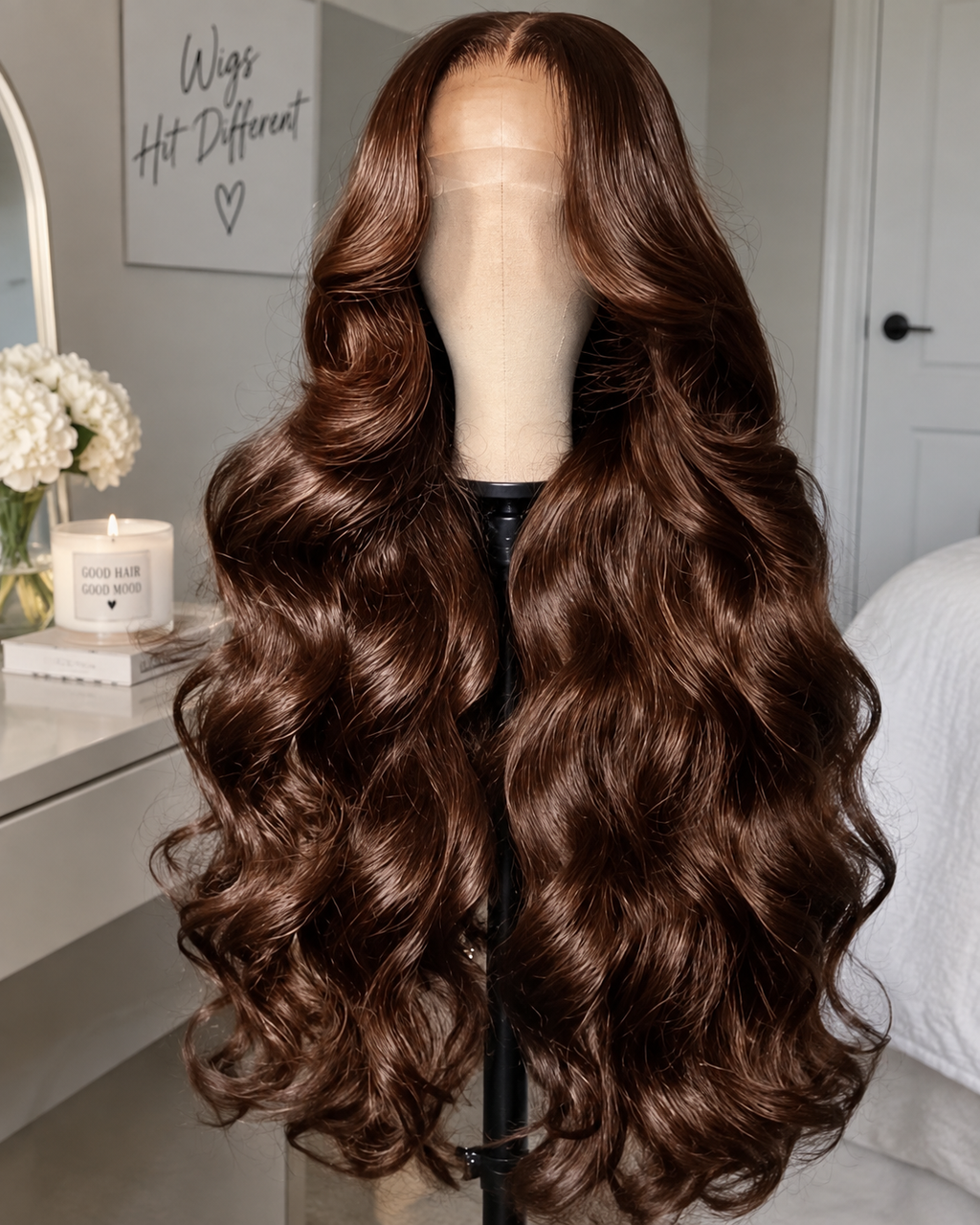 Chocolate Brown Lace Front Wig Human Hair – 36 Inch 200 Density HD 13x4 Body Wave Pre-Plucked Colored Wig for Women