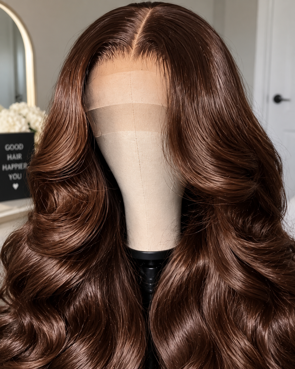 Chocolate Brown Lace Front Wig Human Hair – 36 Inch 200 Density HD 13x4 Body Wave Pre-Plucked Colored Wig for Women
