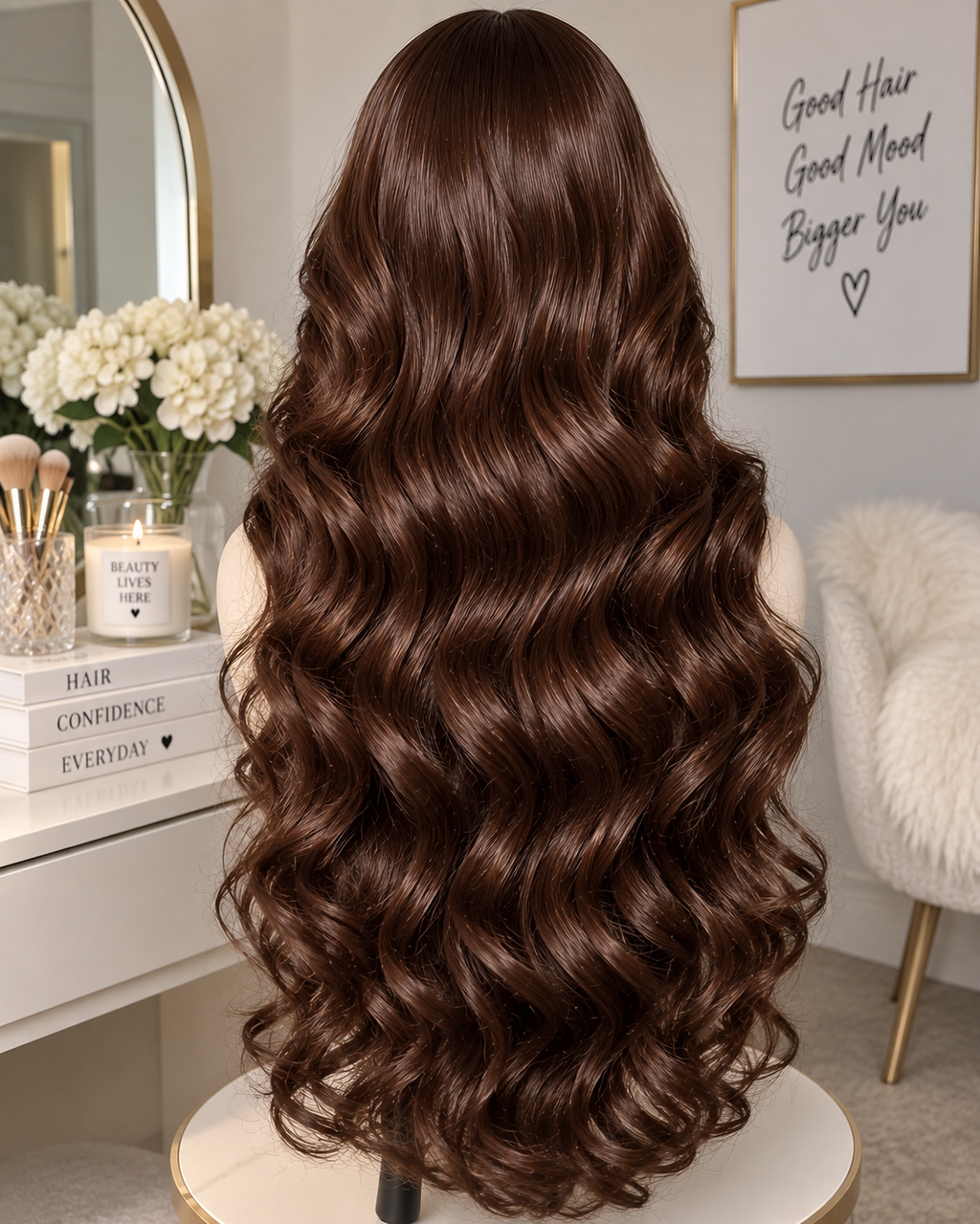 Chocolate Brown Lace Front Wig Human Hair – 36 Inch 200 Density HD 13x4 Body Wave Pre-Plucked Colored Wig for Women