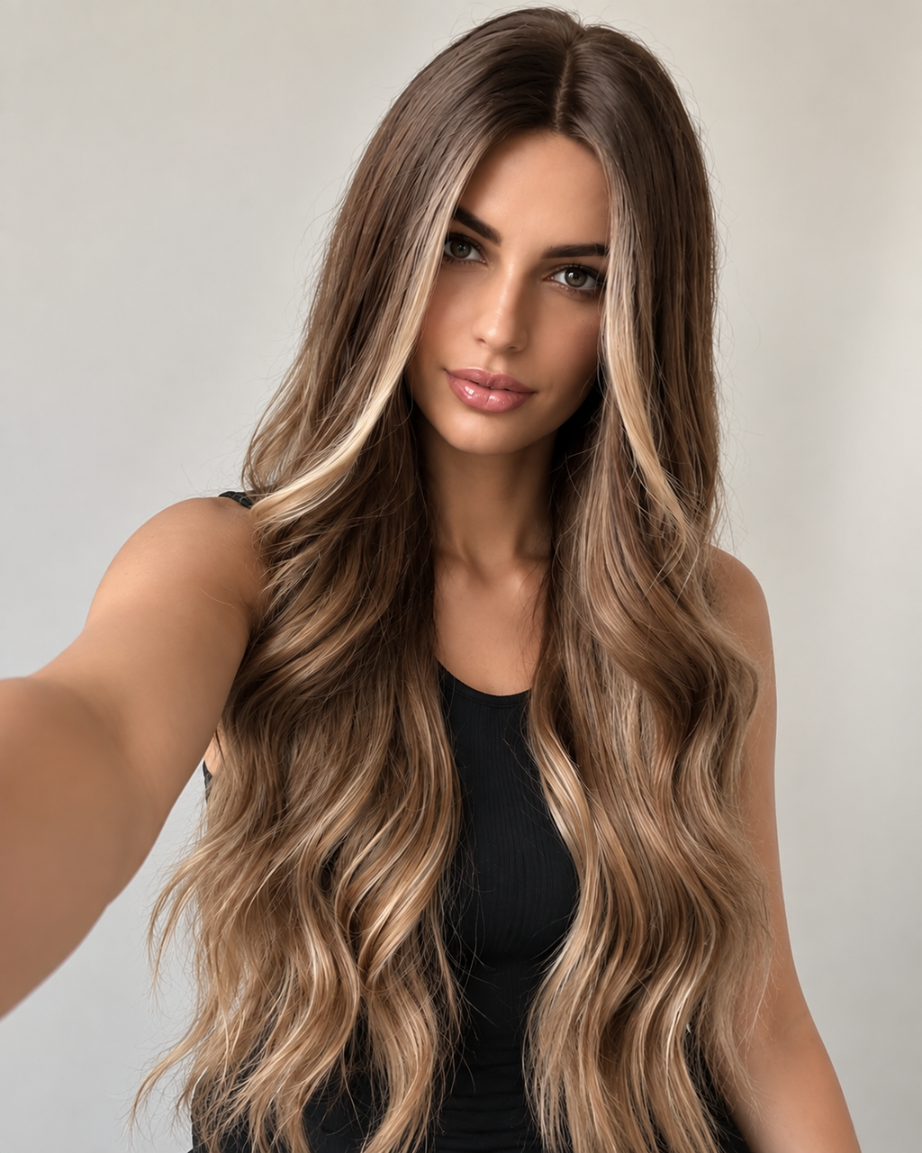 Brown Blonde Wig – 24 Inches Long Wavy Synthetic Hair with Ombre Highlights, Heat Resistant Design for Women with Included Wig Cap