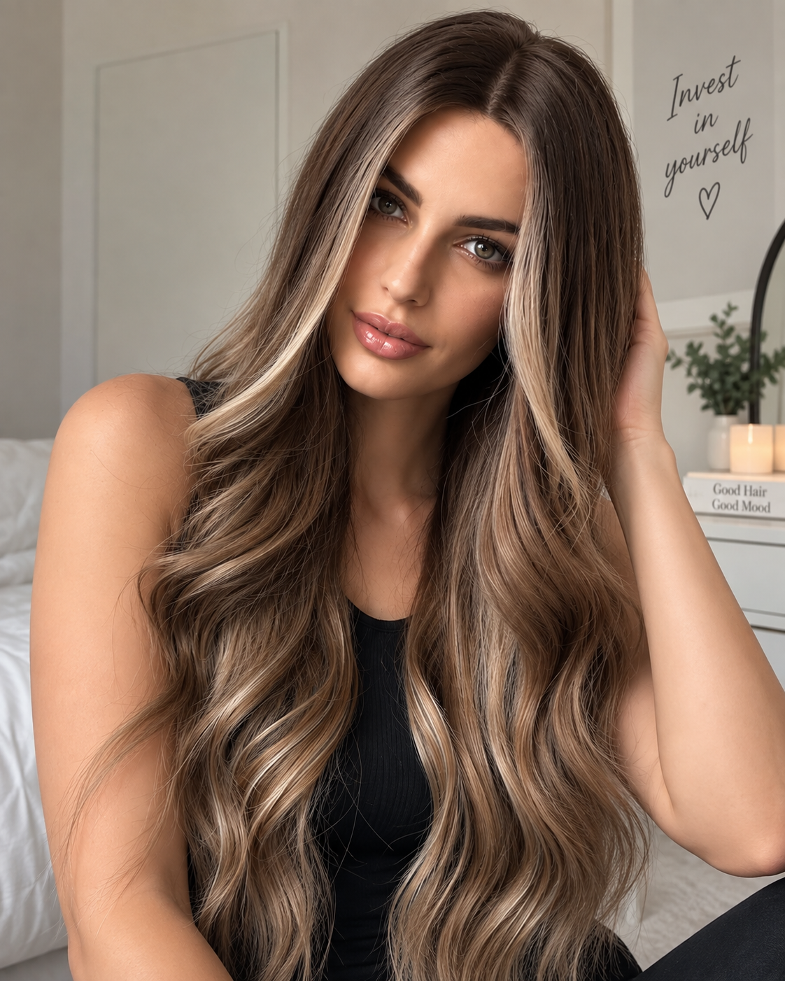 Brown Blonde Wig – 24 Inches Long Wavy Synthetic Hair with Ombre Highlights, Heat Resistant Design for Women with Included Wig Cap