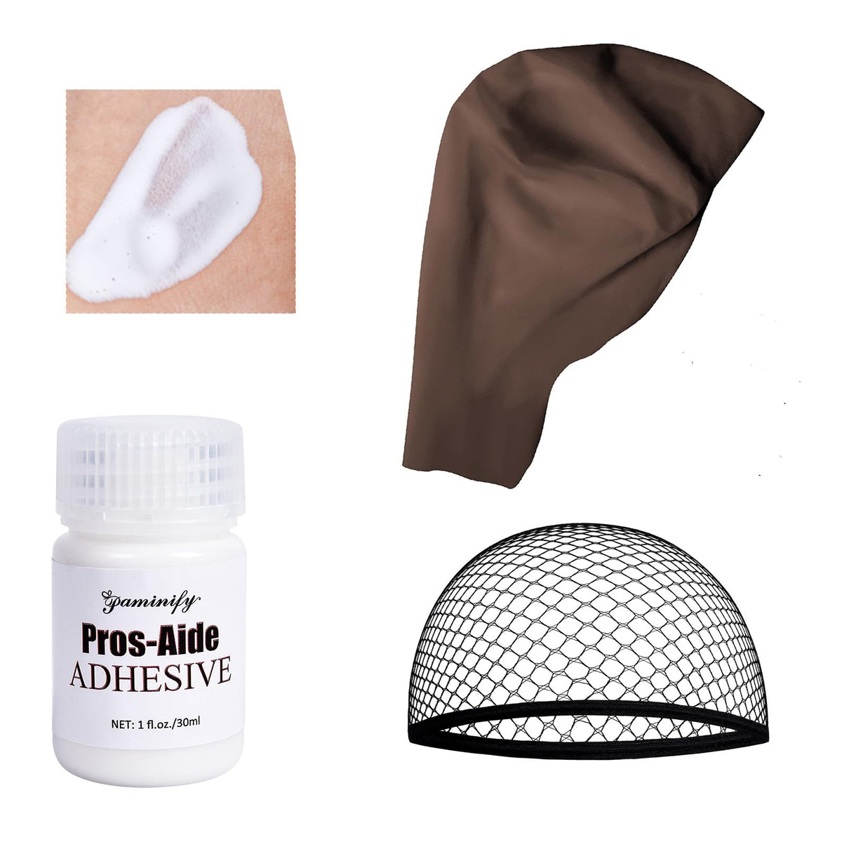 Dark Brown Bald Cap SFX Makeup Kit – Black Wig Cap with Water-Based Acrylic Adhesive for Deep Skin Tones, Halloween Costumes and Cosplay