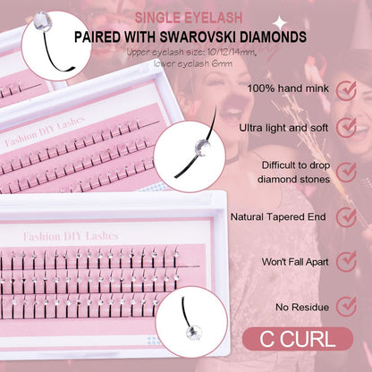 Rhinestone Single-Cluster False Eyelashes – Soft Synthetic Fiber Lash with Sparkling Rhinestone Accents for Glamorous Party, Performance and Special Event Makeup