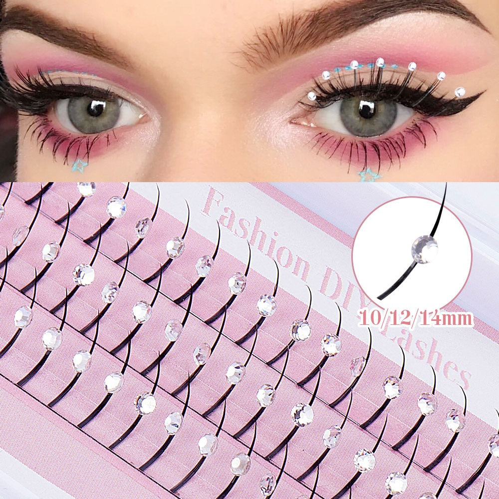 Rhinestone Single-Cluster False Eyelashes – Soft Synthetic Fiber Lash with Sparkling Rhinestone Accents for Glamorous Party, Performance and Special Event Makeup