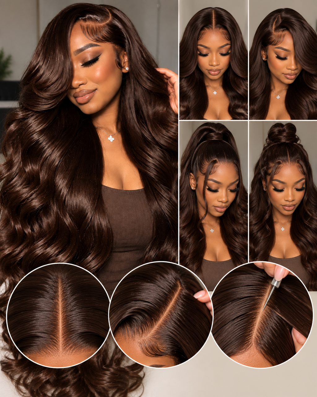Chocolate Brown Lace Front Wig Human Hair – 36 Inch 200 Density HD 13x4 Body Wave Pre-Plucked Colored Wig for Women